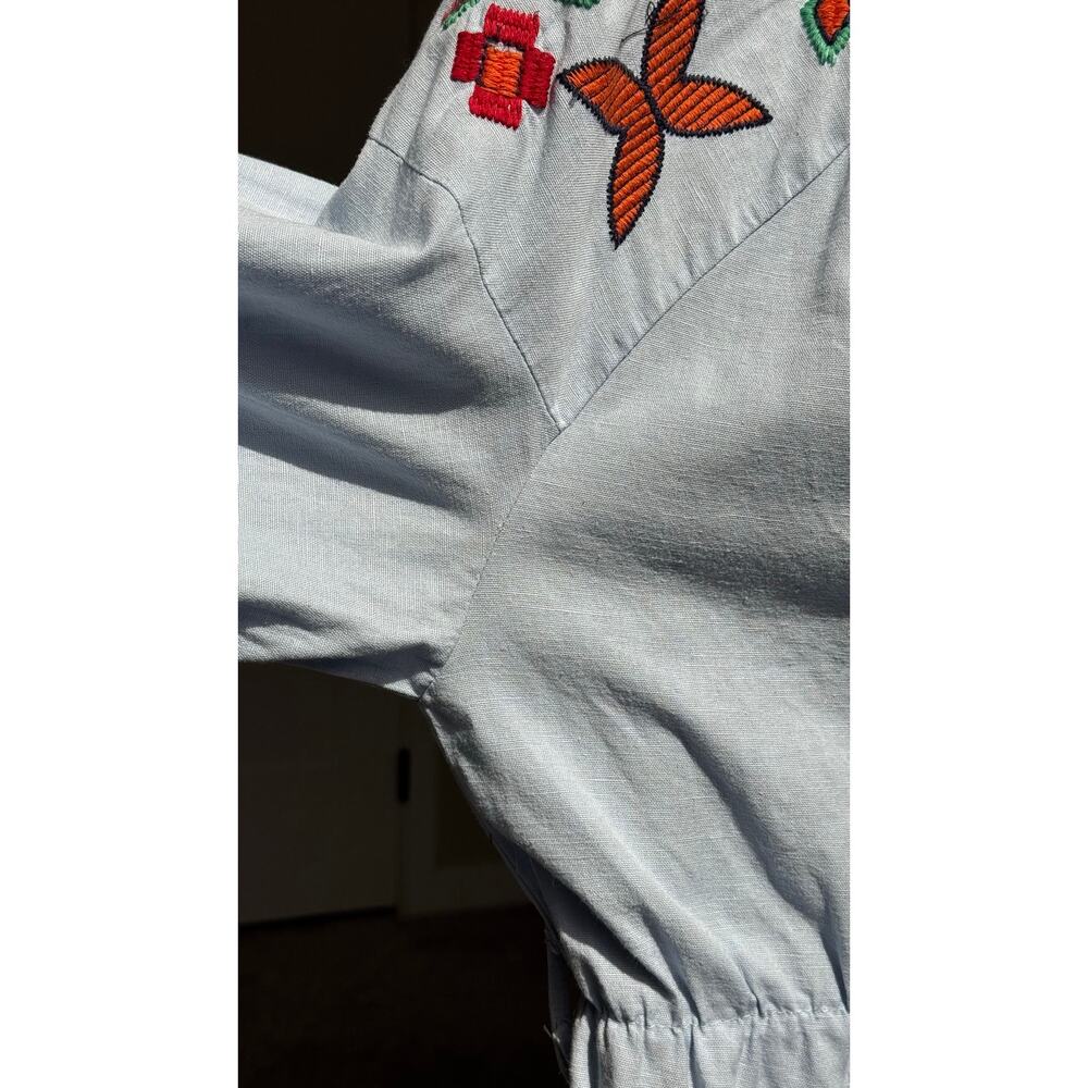 Zara TRF Embroidered Folk Dress Boho Peasant Cottagecore Midi Belted L - Picture 12 of 15